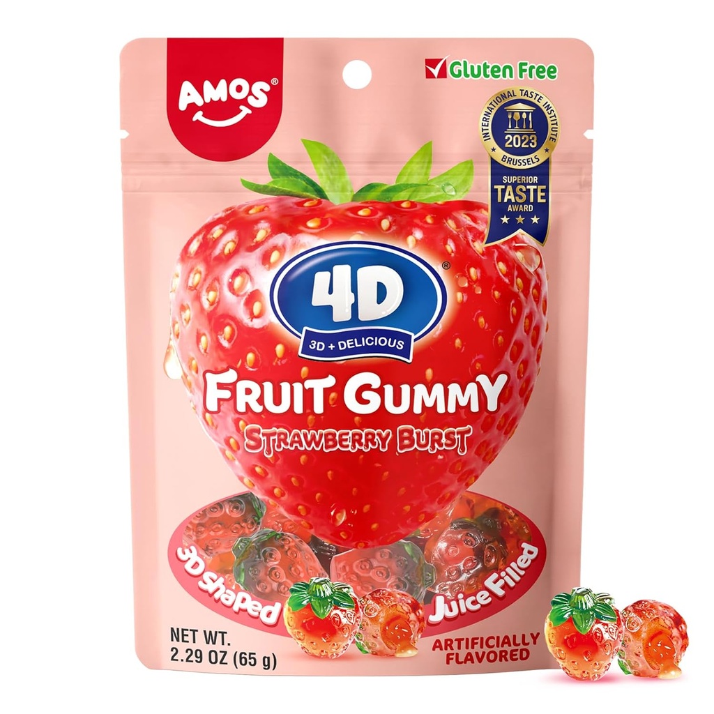 [SS001493] Amos 4D Juicy Burst Strawberry Fruit Gummy 65 g
