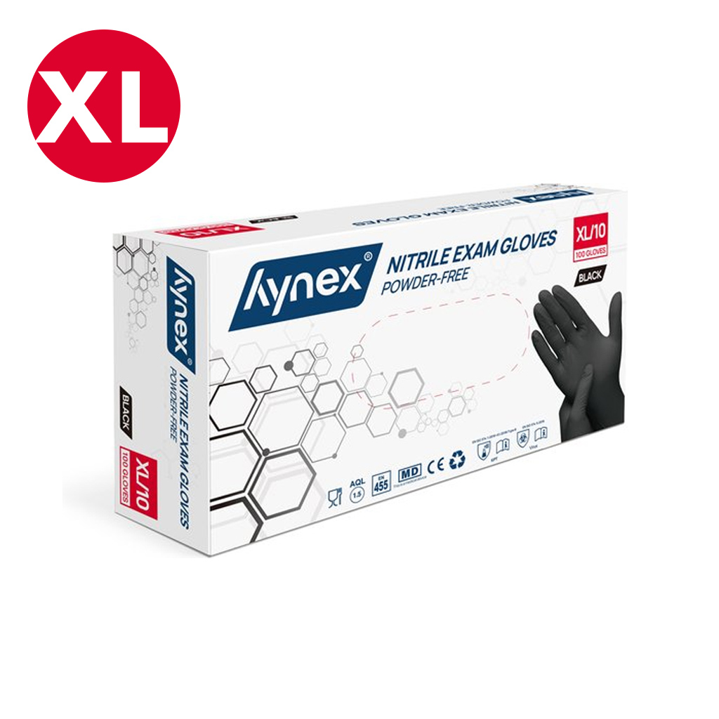 [H12004] Hynex Gants Jetables Nitril 100 pièces Sans Poudre Noir XL