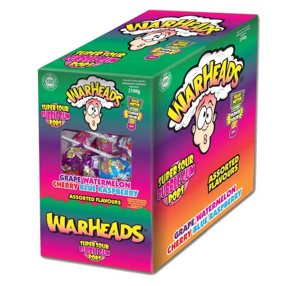 Warheads Super Sour BubbleGum Pops Assorted Flavours 17 g