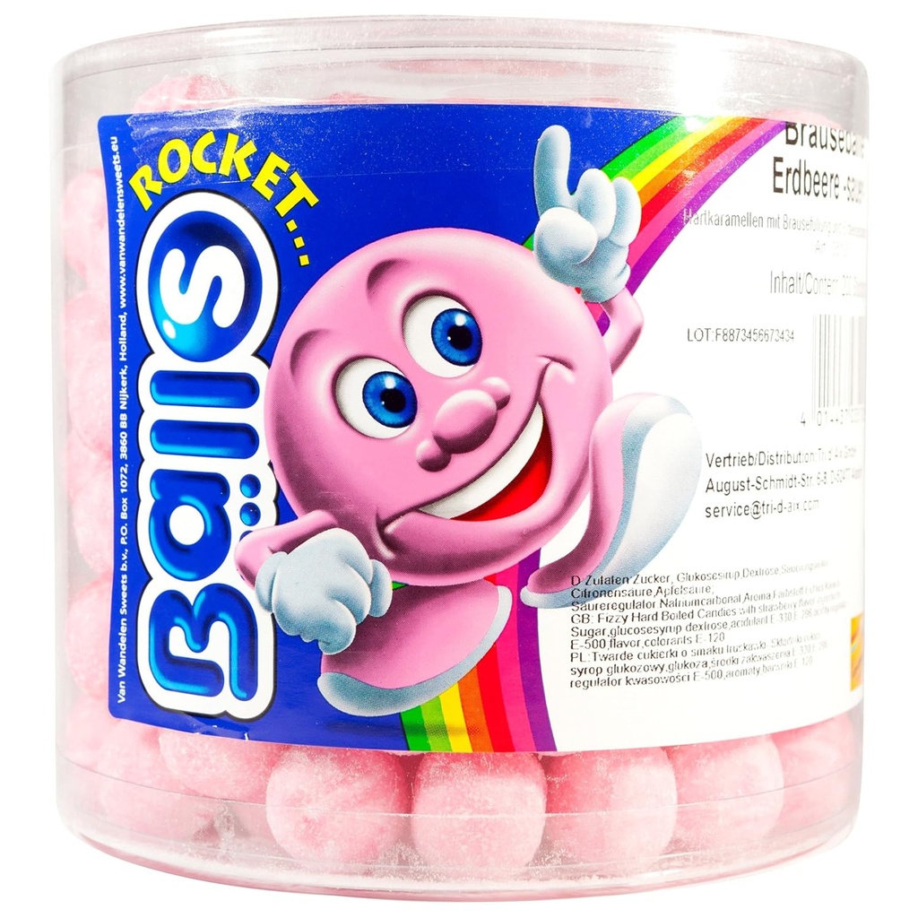 Rocket Balls Shower Balls strawberry Sour 200 in Box